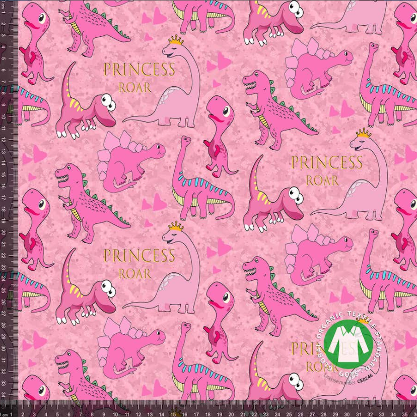 Bomuldsjersey: lyserøde dinoer